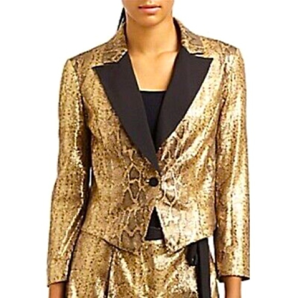 Gold Sequin Snake Print Tuxedo Blazer